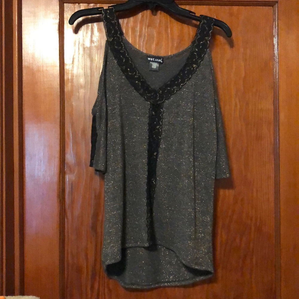 Sparkly shoulder cut out shirt